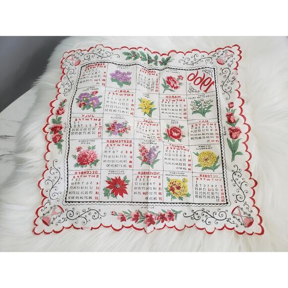 #3 VINTAGE 1966 FLOWER THE MONTH‎ HANKIE HANKY HANDKERCHIEF Calendar Kitchen MCM - Picture 6 of 6